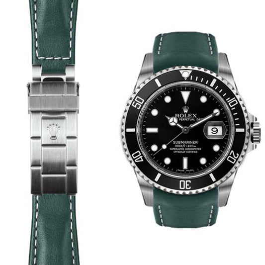 Gebogenes Lederarmband für Rolex Submariner Faltschließe