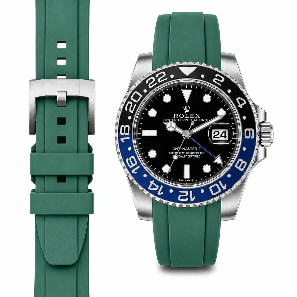 Gewölbtes Kautschukarmband für Rolex GMT Master II Keramik mit Dornschließe
