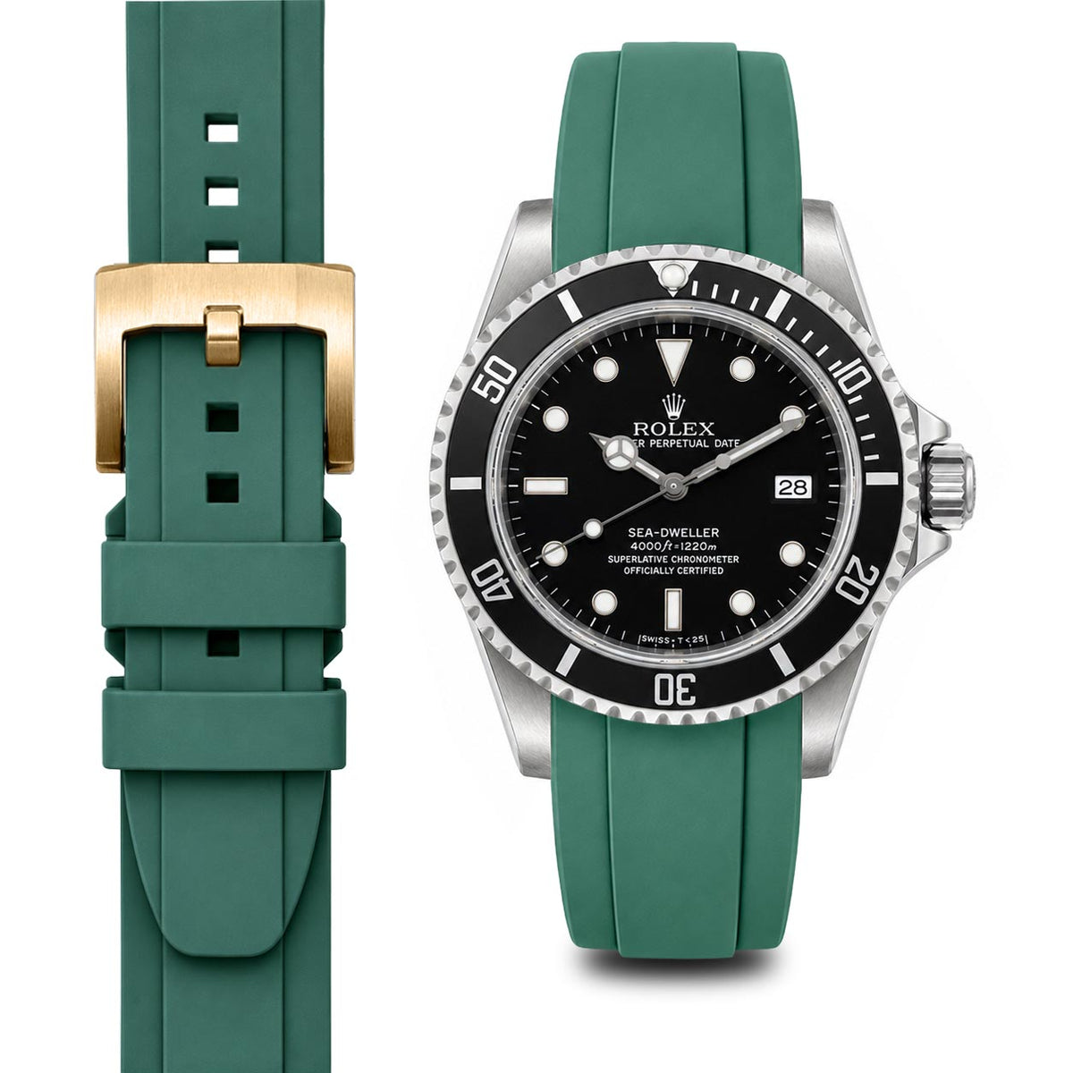 Gebogenes Kautschukarmband für Rolex Sea-Dweller mit Dornschließe