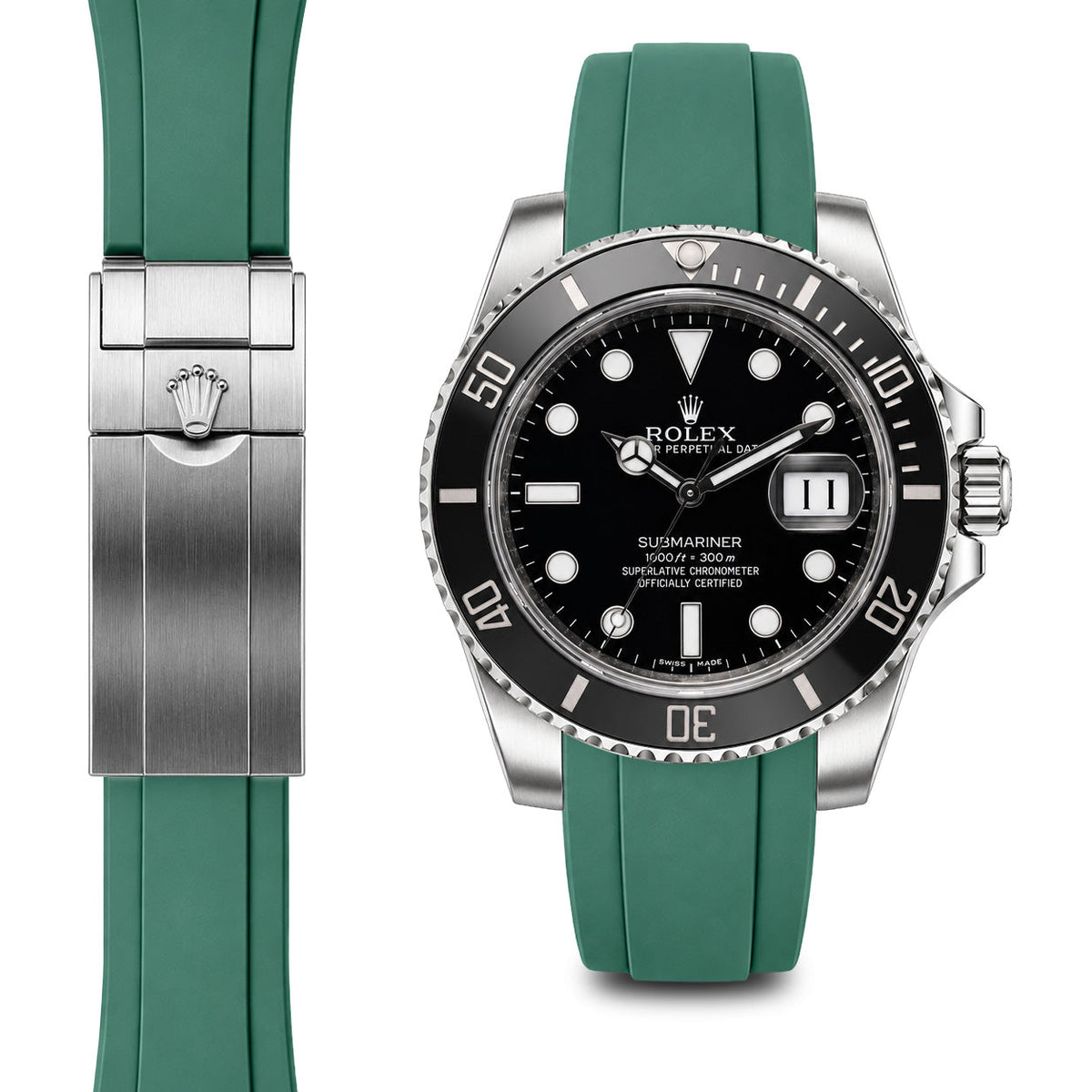 Gebogenes Kautschukarmband für Rolex Submariner Keramik-Faltschließe