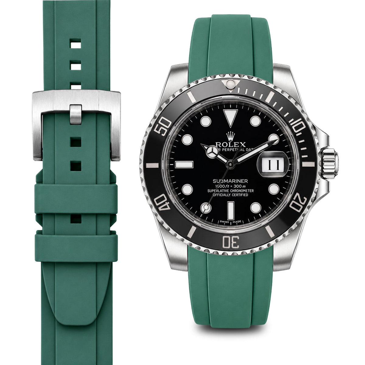 Gewölbtes Kautschukarmband für Rolex Submariner Keramik mit Dornschließe