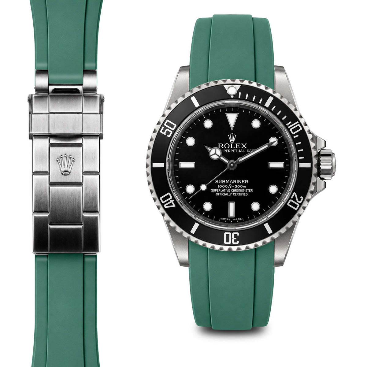 Gewölbtes Kautschukarmband für Rolex Submariner No-Date Faltschließe