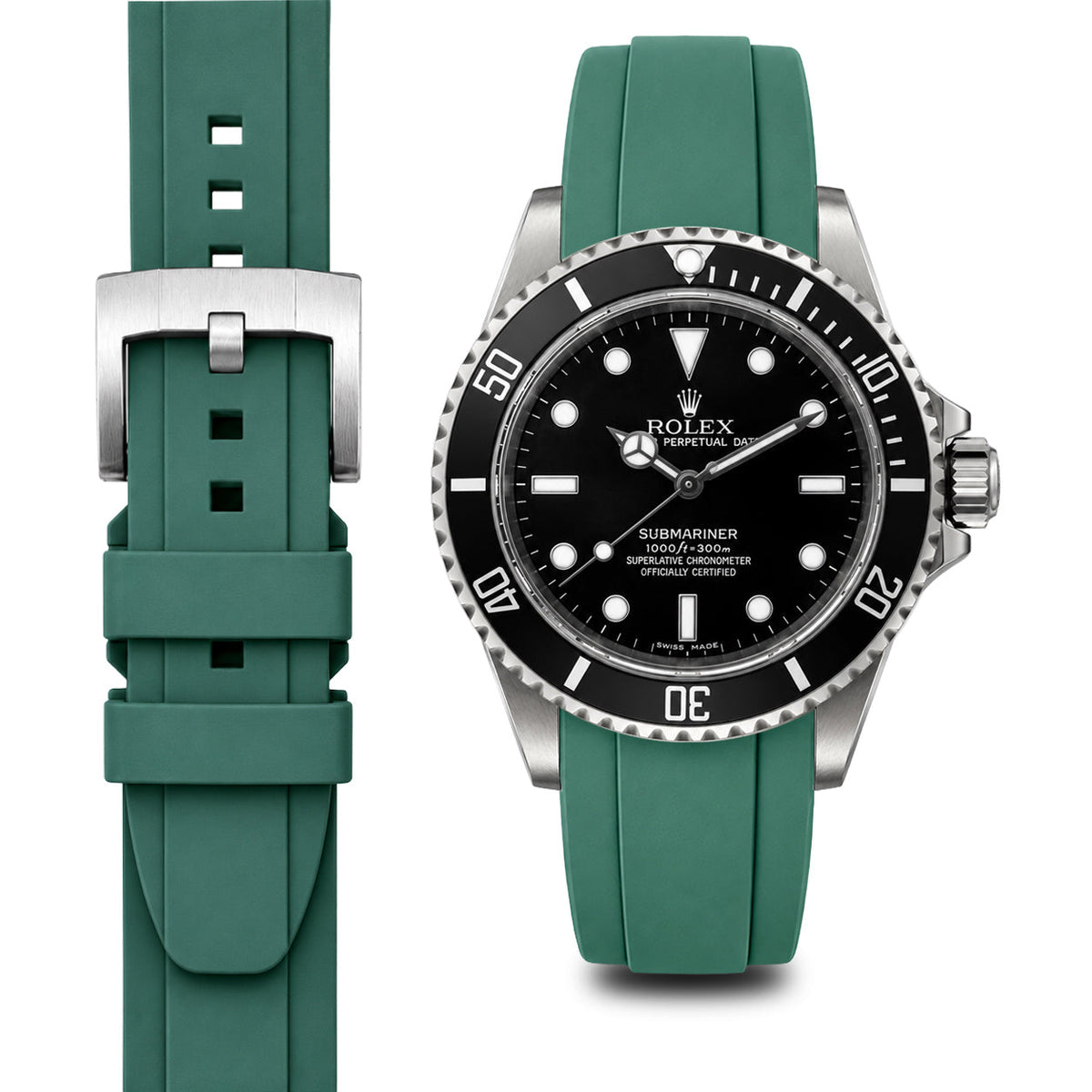 Gebogenes Kautschukarmband für Rolex Submariner No-Date mit Dornschließe
