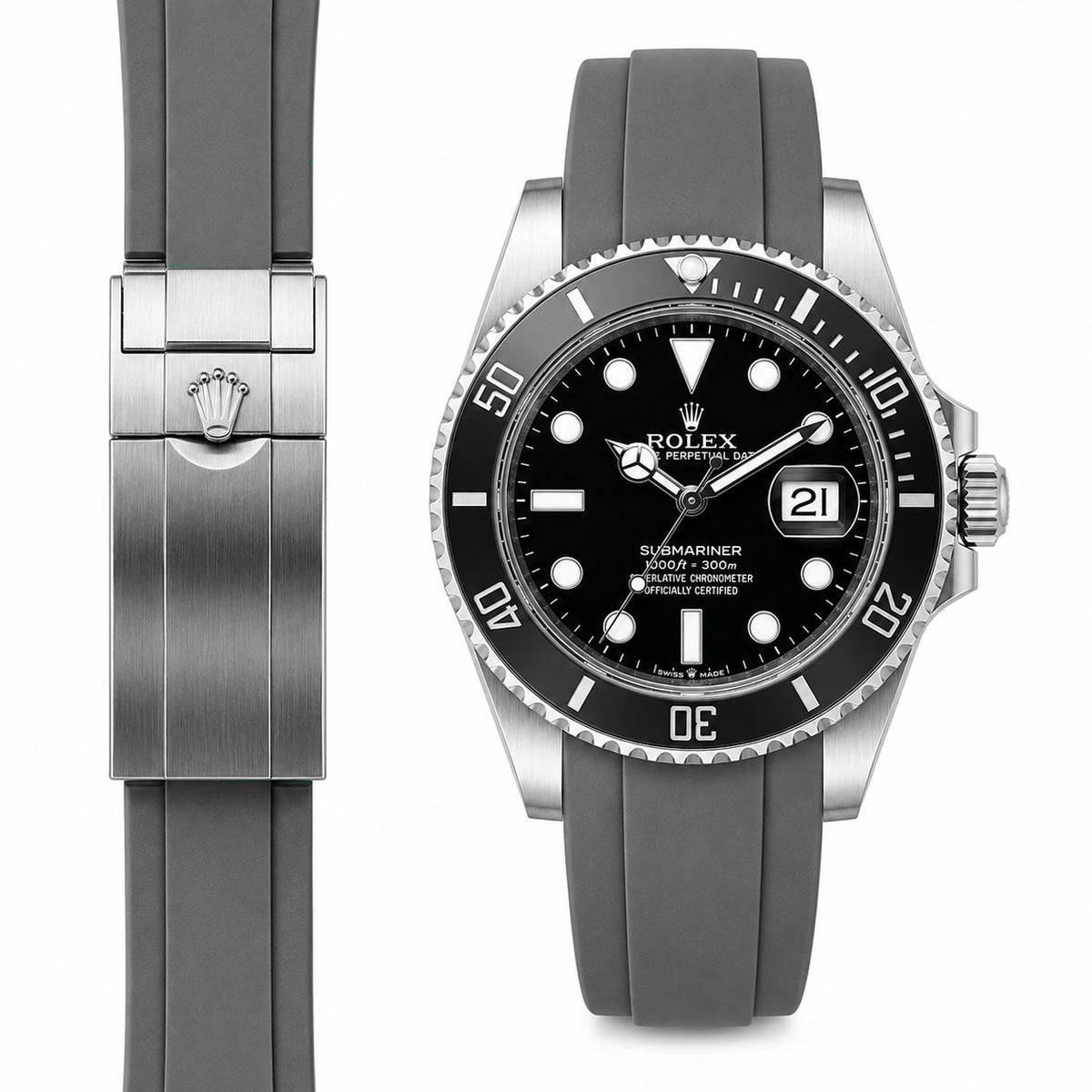 Gebogenes Kautschukarmband für Rolex Submariner 41 Keramikschließe (Modell 2020)