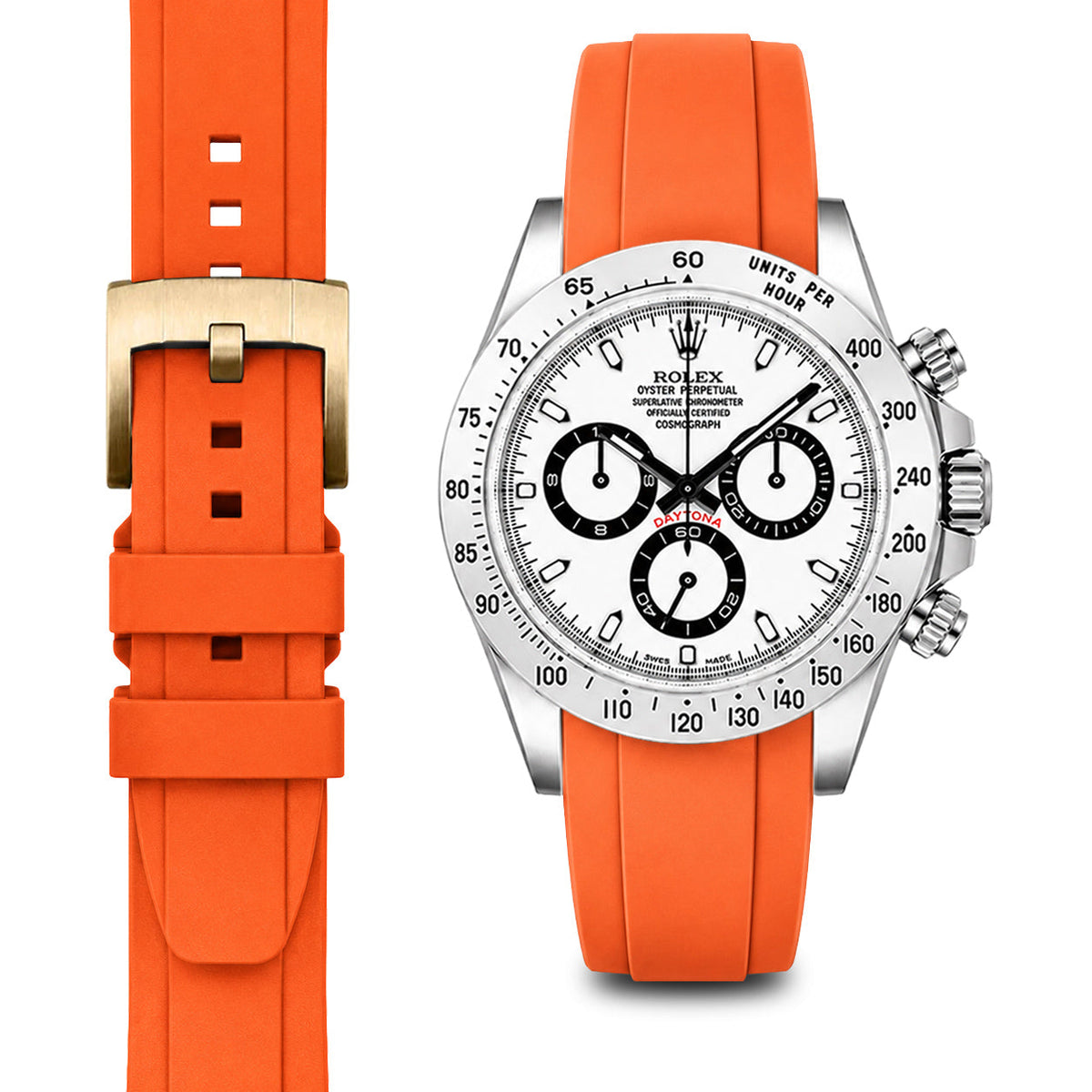 Gebogenes Kautschukarmband für Rolex Daytona mit Dornschließe