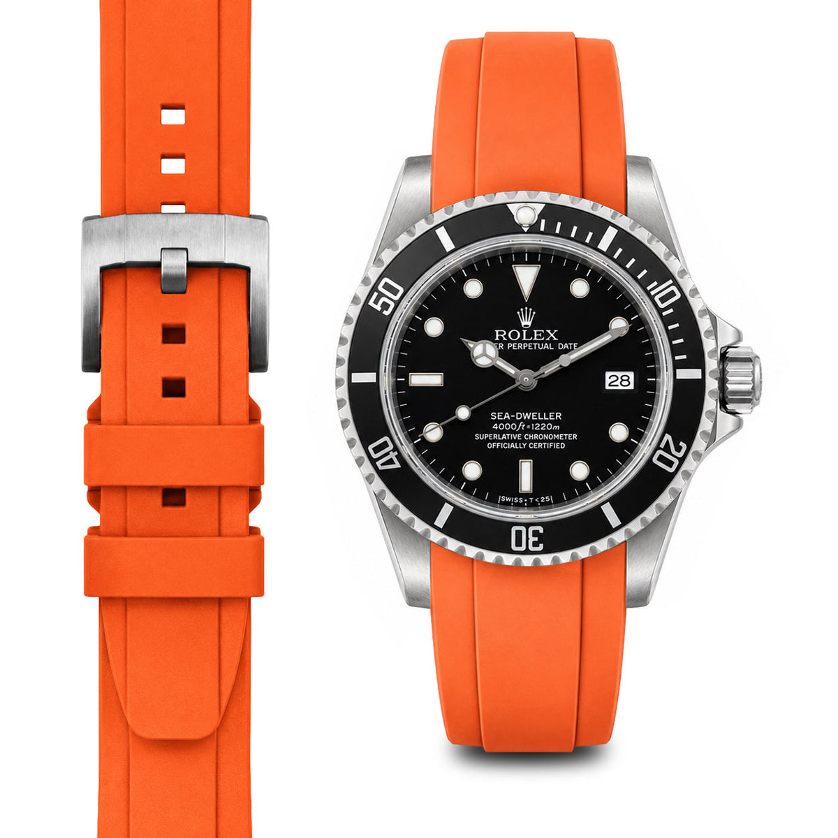 Gebogenes Kautschukarmband für Rolex Sea-Dweller mit Dornschließe