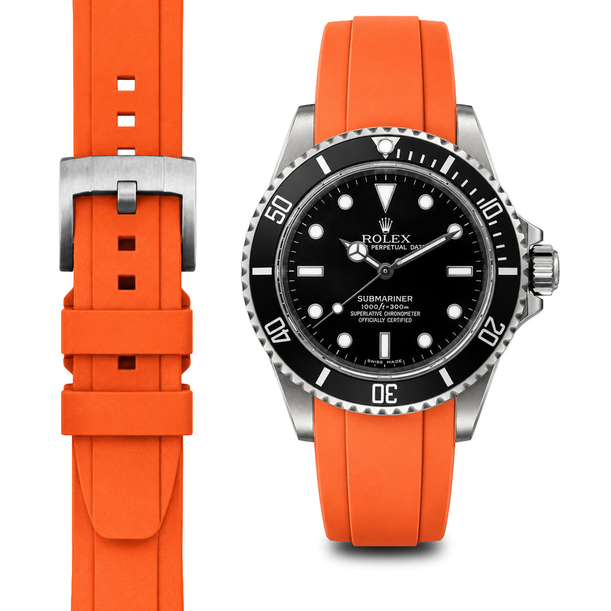 Gebogenes Kautschukarmband für Rolex Submariner No-Date mit Dornschließe