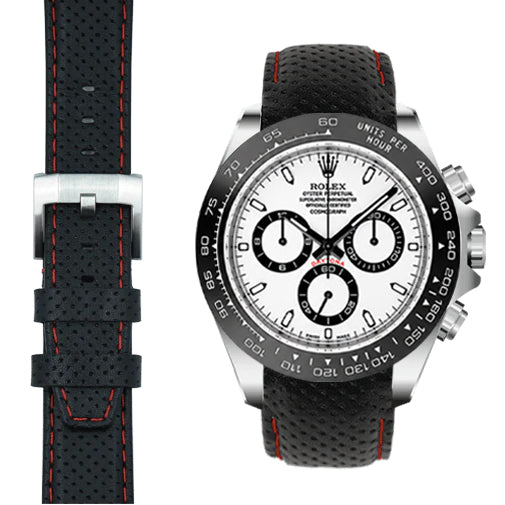 Gewölbtes Rennsport-Lederarmband für Rolex Keramik Daytona mit Dornschließe