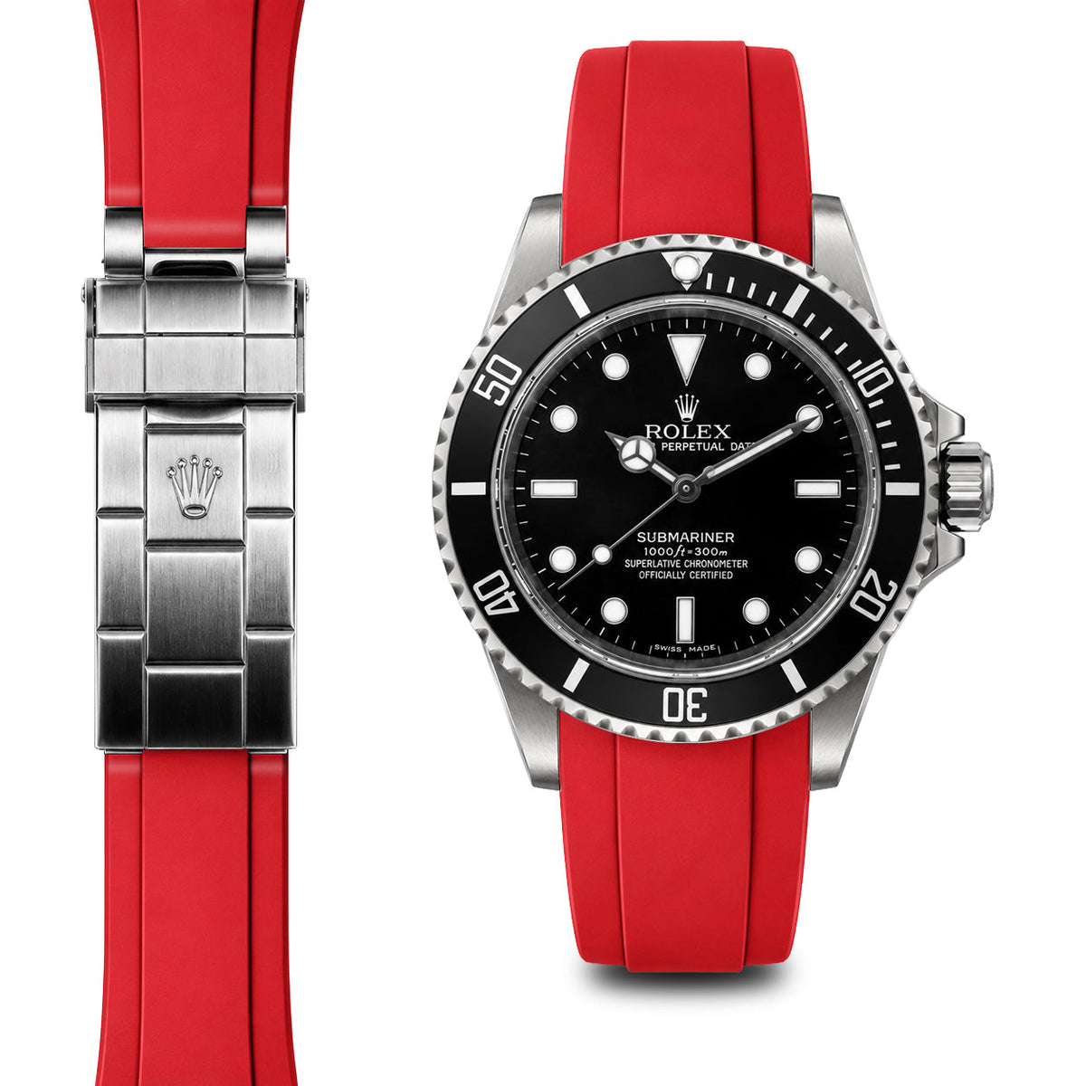Gewölbtes Kautschukarmband für Rolex Submariner No-Date Faltschließe