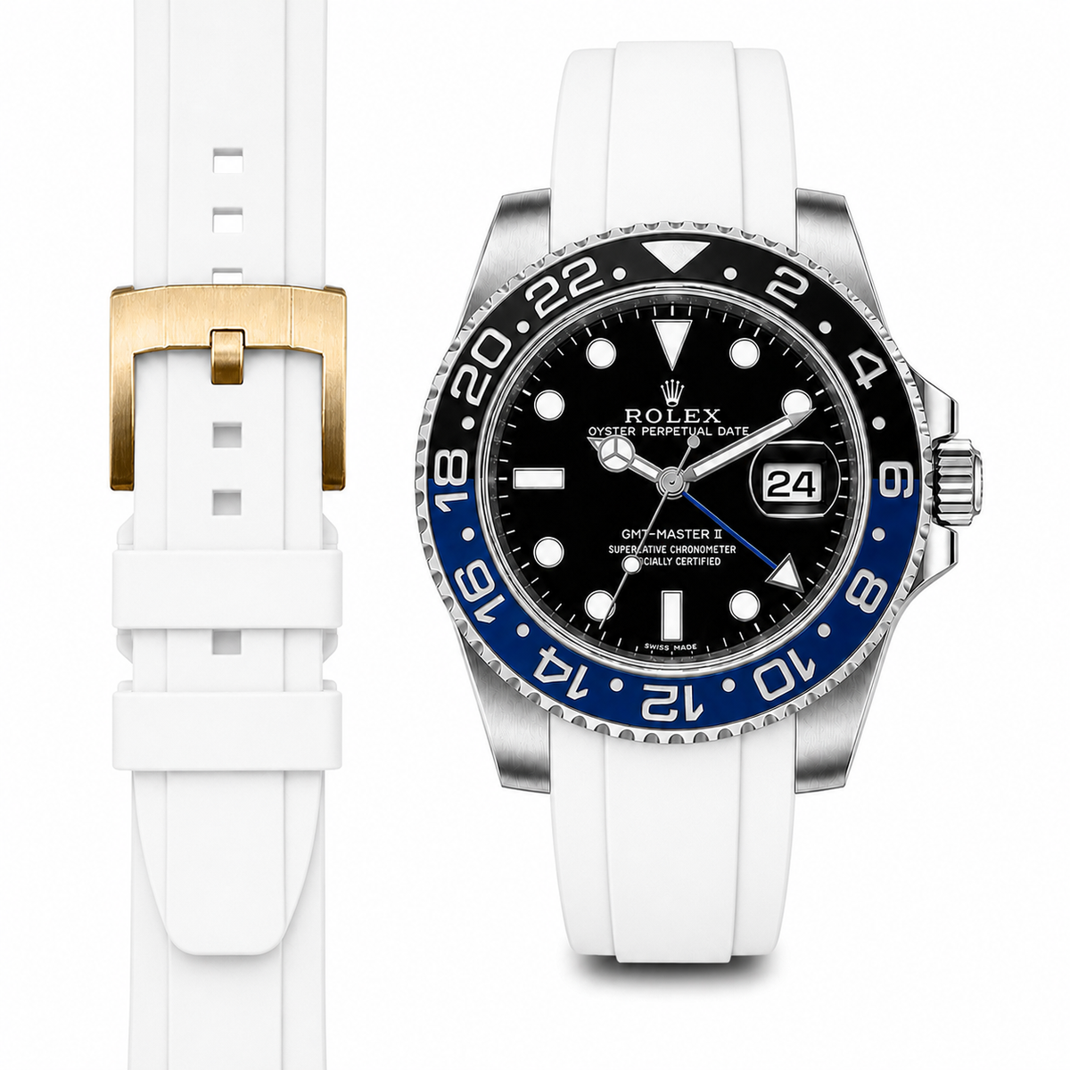Gewölbtes Kautschukarmband für Rolex GMT Master II Keramik mit Dornschließe