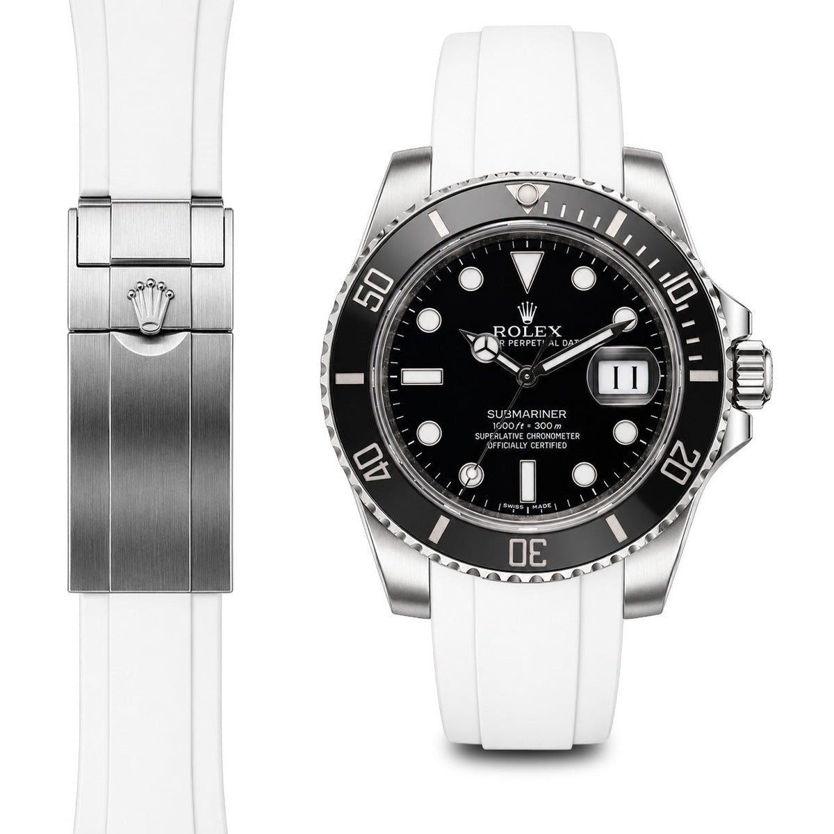 Gebogenes Kautschukarmband für Rolex Submariner Keramik-Faltschließe