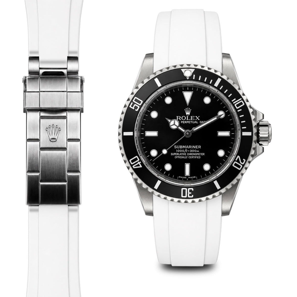 Gewölbtes Kautschukarmband für Rolex Submariner No-Date Faltschließe