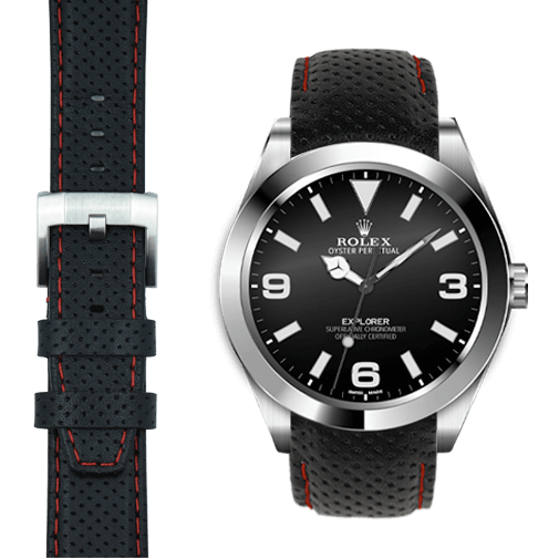 Gewölbtes Rennlederarmband für Rolex Explorer I mit Dornschließe