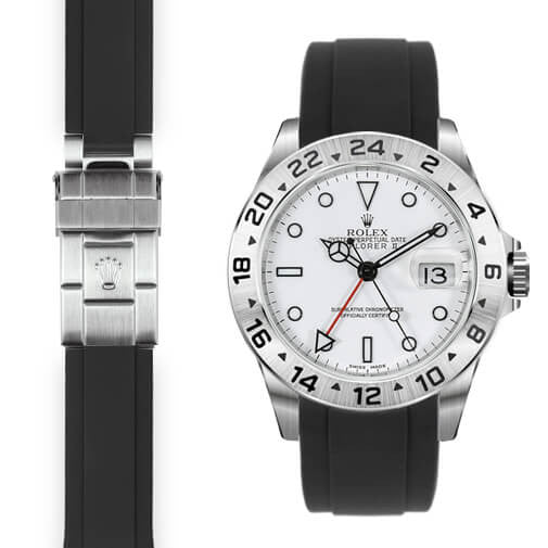 Gewölbtes Kautschukarmband für Rolex Explorer II Faltschließe