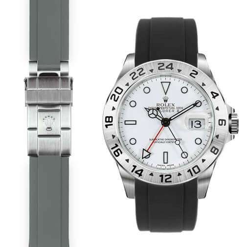 Gewölbtes Kautschukarmband für Rolex Explorer II Faltschließe