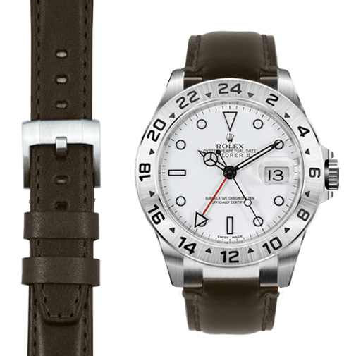 Lederarmband mit Stahlendstück für Rolex Explorer II mit Dornschließe
