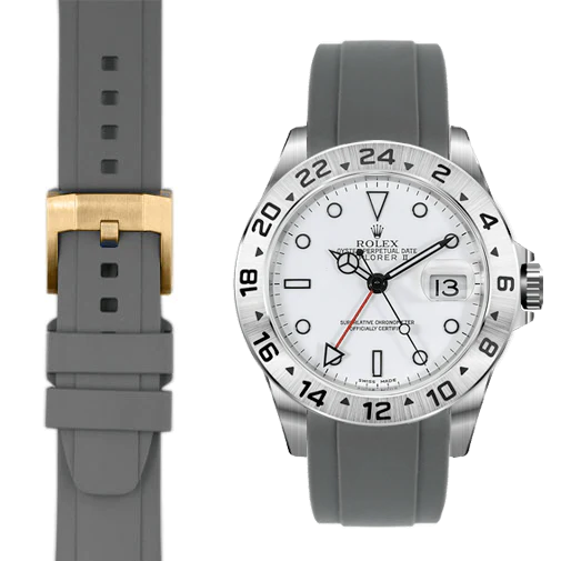 Gebogenes Kautschukarmband für Rolex Explorer II mit Dornschließe